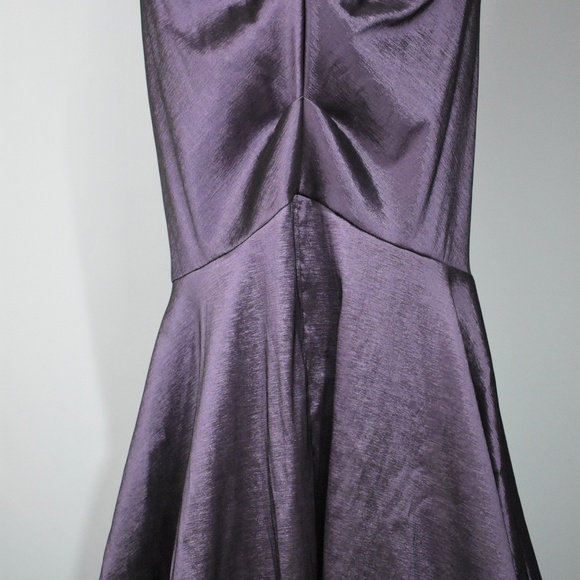 Floor Length Gray Shimmer Deep V & Fishtail Dress - Picture 3 of 5